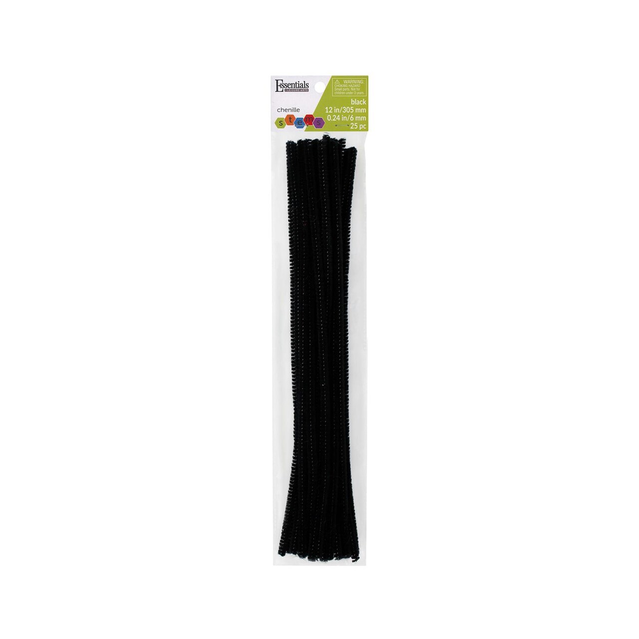 Essentials By Leisure Arts Chenille Stems Black 12" 6Mm 25Pc - Versatile Pipe Cleaners For Crafts, Diy Projects, And Decorations - Bright, Flexible Craft Pipe Cleaners